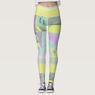 Gele leggings met gekramde scène
