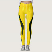 Gele Leggings met golvende zwarte strepen (Voorkant)