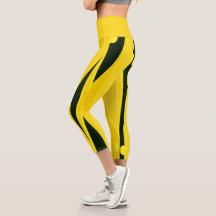 Gele Leggings met golvende zwarte strepen
