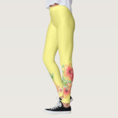 Gele Leggings met roze perzik tropische bloemen (Links)