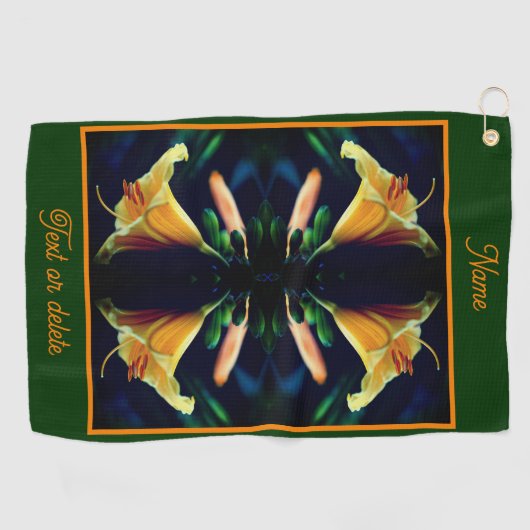 Gele Lelie Bloem Abstract gepersonaliseerd Golfhanddoek (Horizontaal)
