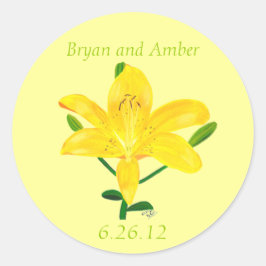 Gele Lelie bloem, Save the date Trouwstickers Ronde Sticker