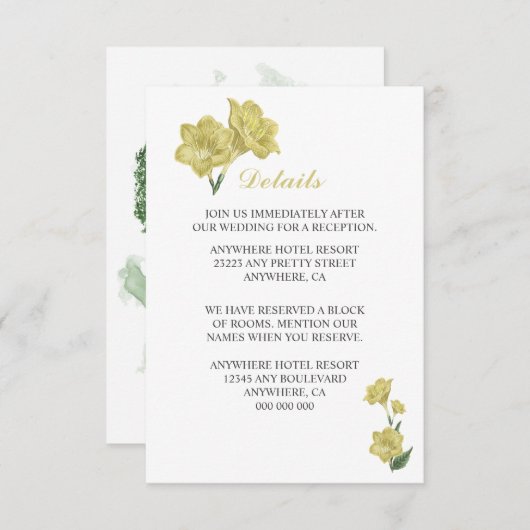 Gele Lelie Bloemen Groene bladeren Details Informatiekaartje (Voorkant / Achterkant)