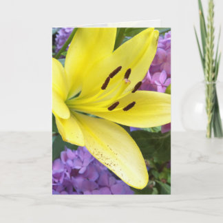 Gele lelie en lavendel hortensia Wenskaart Kaart