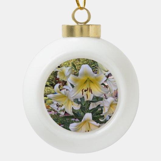 Gele lelie keramische bal ornament (Voorkant)