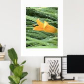 Gele lelie tussen dauw bedekt gras poster (Thuiskantoor)