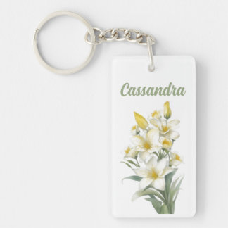 Gele leliebloemen gepersonaliseerd sleutelhanger