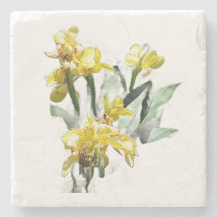 Gele lelies bloemen papieren bord stenen onderzetter