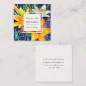  gele lelies op blauw vierkante visitekaartje (Voorkant / Achterkant)