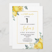 Gele Lemon 1e Birthday Summer Party Uitnodiging (Voorkant / Achterkant)