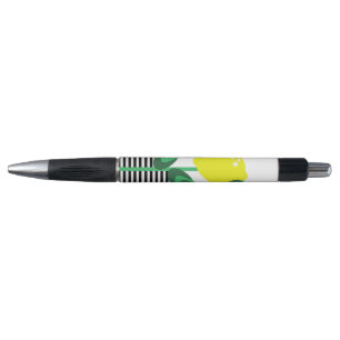 Gele lemon Black Stripes Floral Pen