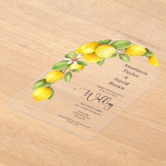 Gele Lemon bruiloft acryl uitnodiging (Laagn)