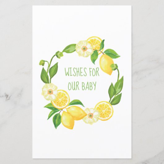 Gele Lemon Citrus Floral Baby Vermaakt Kaarten (Achterkant)