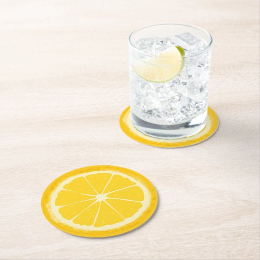 Gele lemon Citrus Fruit Slice Ronde Kartonnen Onderzetter (Insitu)