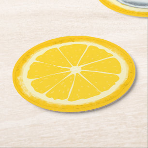 Gele lemon Citrus Fruit Slice Ronde Kartonnen Onderzetter
