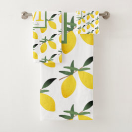 Gele Lemon Citrus Monogram Bad Handdoek