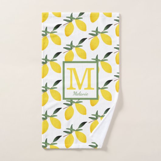 Gele Lemon Citrus Monogram Bad Handdoek (Handdoek)