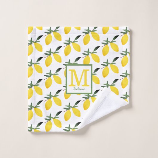 Gele Lemon Citrus Monogram Bad Handdoek (Wasdoekje)