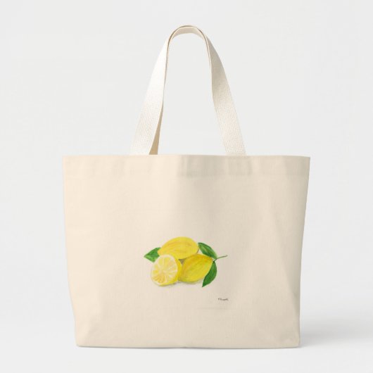 Gele Lemon Citrus waterverf zomer Grote Tote Bag (Voorkant)