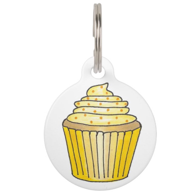 Gele Lemon Cupcake Cake Personalized Pet Dog Label Huisdierpenning (Voorkant)