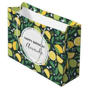 Gele lemon en groene Limoen fruitpatroonvogels Groot Cadeauzakje