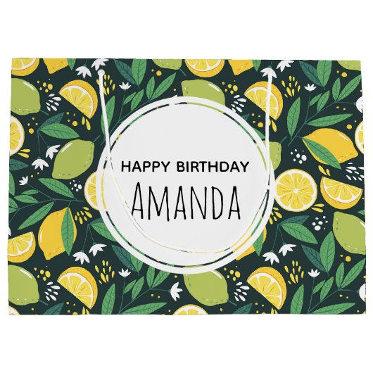 Gele lemon en groene Limoen fruitpatroonvogels Groot Cadeauzakje (Achterkant)