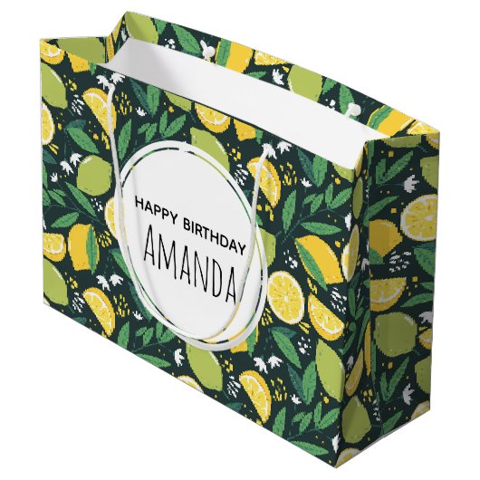 Gele lemon en groene Limoen fruitpatroonvogels Groot Cadeauzakje (Achterkant Gekanteld)