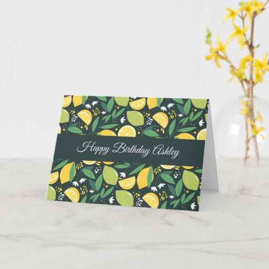 Gele lemon en groene Limoen fruitpatroonvogels Kaart (Gele Bloem)