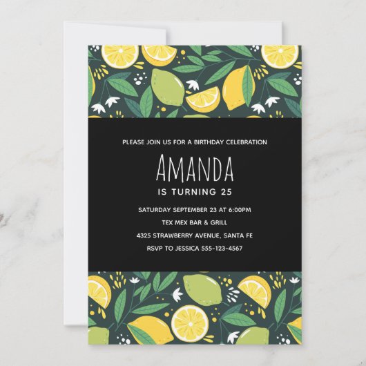 Gele lemon en groene Limoen fruitpatroonvogels Kaart (Voorkant)