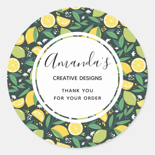 Gele lemon en Limoen Patroonhandel Ronde Sticker (Voorkant)