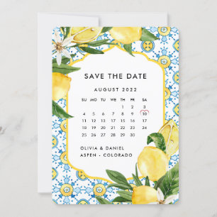 Gele Lemon Mediterranean Calendar Save the Date Kaart