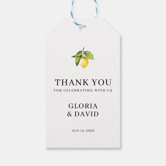 Gele Lemon Modern Wedding Cadeaulabel (Achterkant)