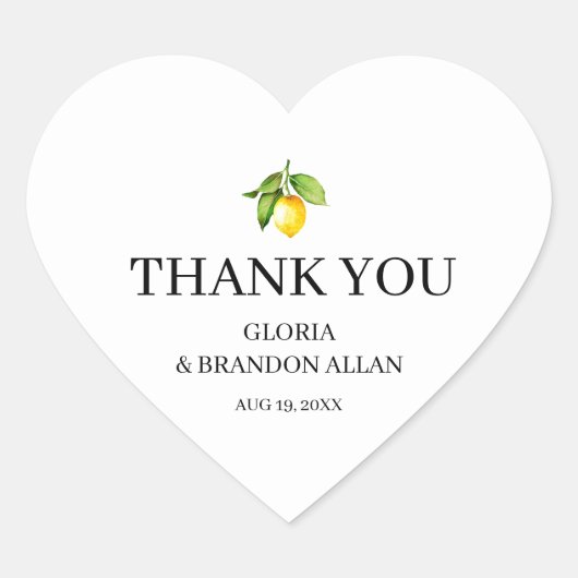 Gele Lemon Modern Wedding Hart Sticker (Voorkant)