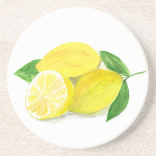 Gele Lemon print art fruit waterverf Zandsteen Onderzetter