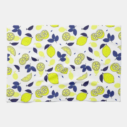 Gele Lemon Print en Blue Leaves Food Pattern Theedoek (Horizontaal)