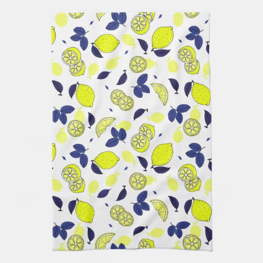 Gele Lemon Print en Blue Leaves Food Pattern Theedoek (Verticaal)