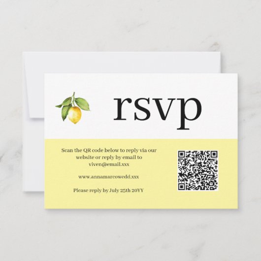 Gele Lemon QR Code RSVP Card (Voorkant)