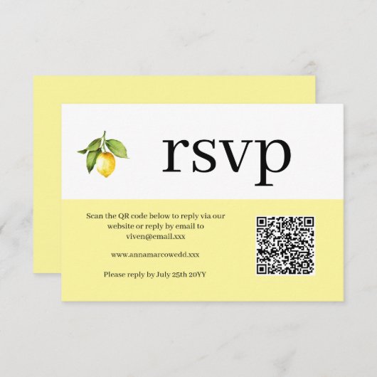 Gele Lemon QR Code RSVP Card (Voorkant / Achterkant)