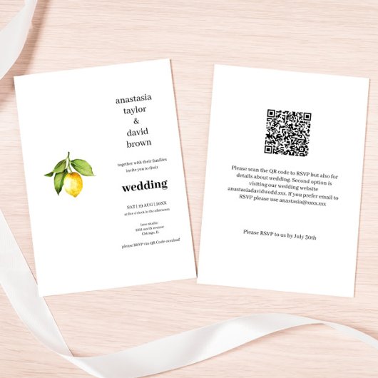 Gele Lemon QR Code Weddenschap Kaart