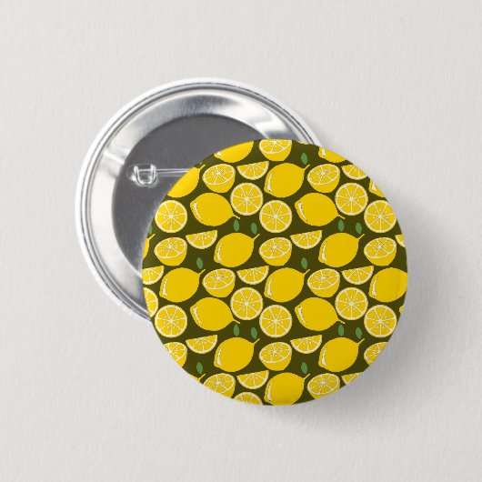 Gele Lemon Wallpaper Pattern Ronde Button 5,7 Cm (Voorkant /achterkant)