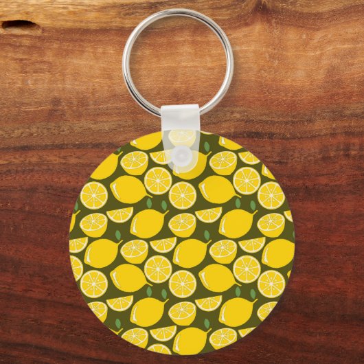Gele Lemon Wallpaper Pattern Sleutelhanger (Voorkant)