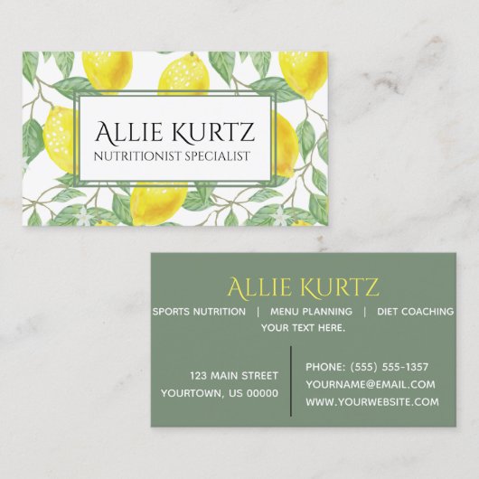 Gele Lemons Green Leaves Fresh Botanical Visitekaartje (Voorkant / Achterkant)