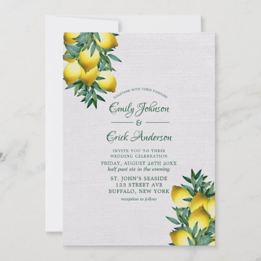 Gele Lemons Greenery Vine Waterverf Weddenschap in Kaart (Voorkant)