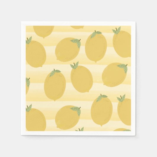 Gele Lemons Summer Fruit Waterverf Stripe Servet (Voorkant)