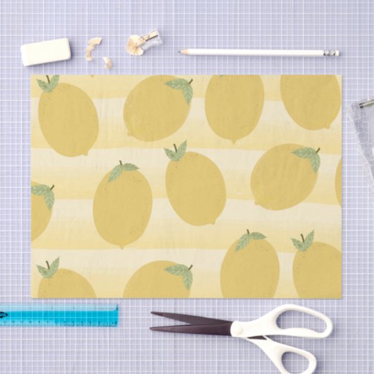 Gele Lemons Summer Fruit Waterverf Stripe Tissuepapier (Craft)