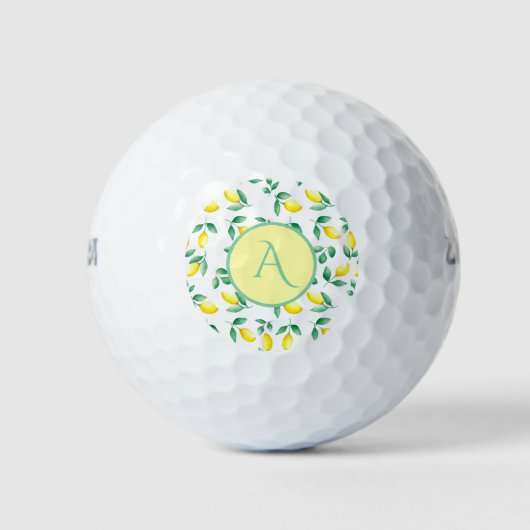 Gele Lemons Waterverf Monogram Golfbal Golfballen (Voorkant)