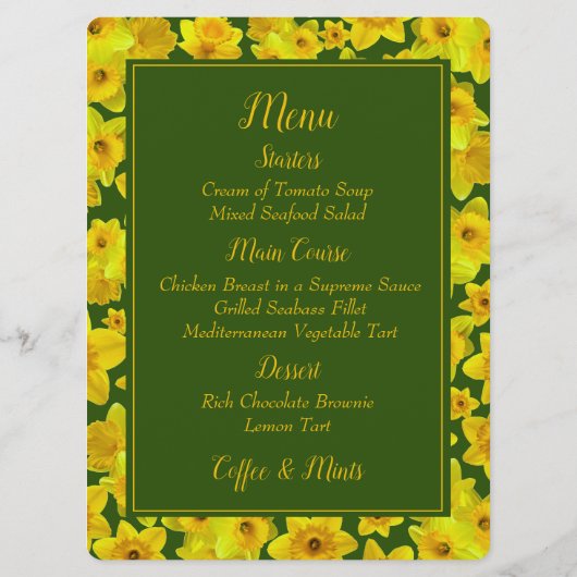 Gele lente-affodil - bruiloft menu (Achterkant)