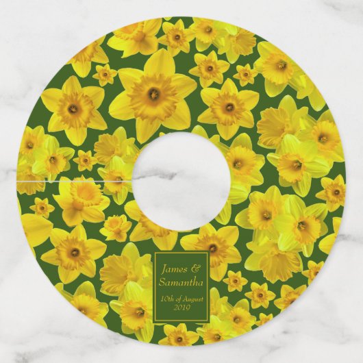 Gele lente-affodil - bruiloft wijnglaslabel (Voorkant)