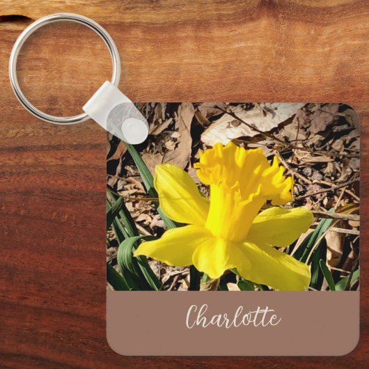 Gele lente-affodil in de Garden-aangepaste naam Sleutelhanger (Voorkant)