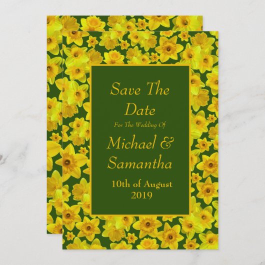 Gele lente-affodil - Weddenschap bewaart de datum Kaart (Voorkant / Achterkant)